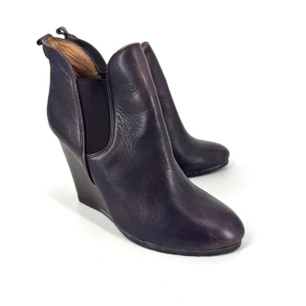 Coach Farah Dark Brown Leather Wedge‎ Ankle Booties Size9B